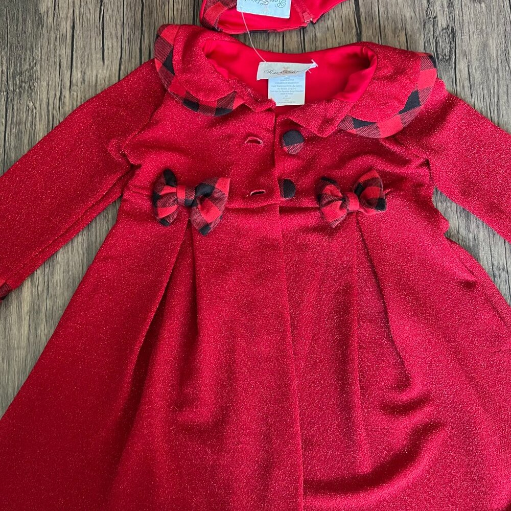 Rare Editions Little Girls Knit Coat with Buffalo Check Dress Set 2T - Picture 6 of 8